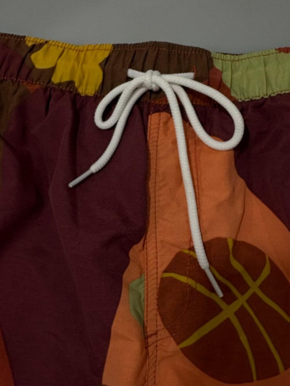 Urban Outfitters L Orange Yellow Brown Camo Basketball Hand Swim Trunks Lined - Picture 2 of 9